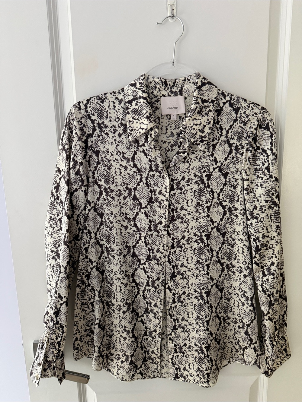 Cinq a Sept Python Print Button-Up Shirt - Black & White